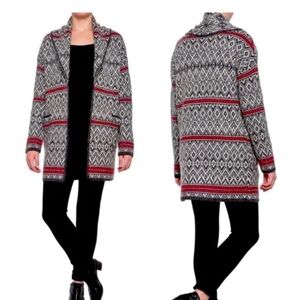 Aspen‎ Cardigan Sweater Gray Nordic Fair Isle Open Front Women's Gray Size Large